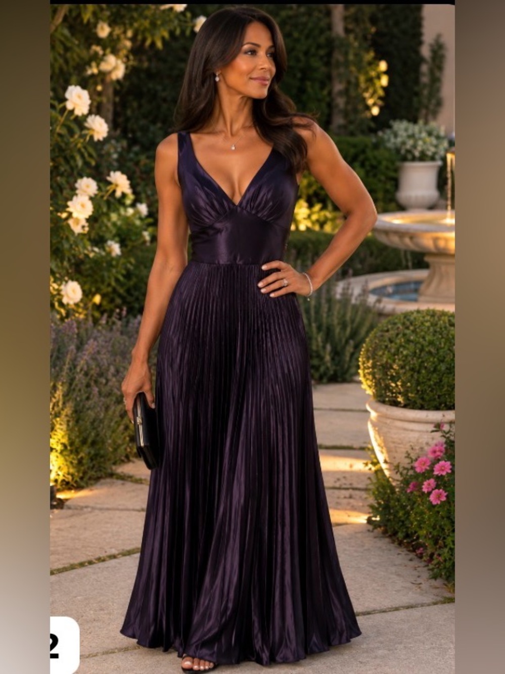 ๐Deep Plum V-Neck pleated sleeveless midi NWT dress - M ๐ - Picture 2 of 11